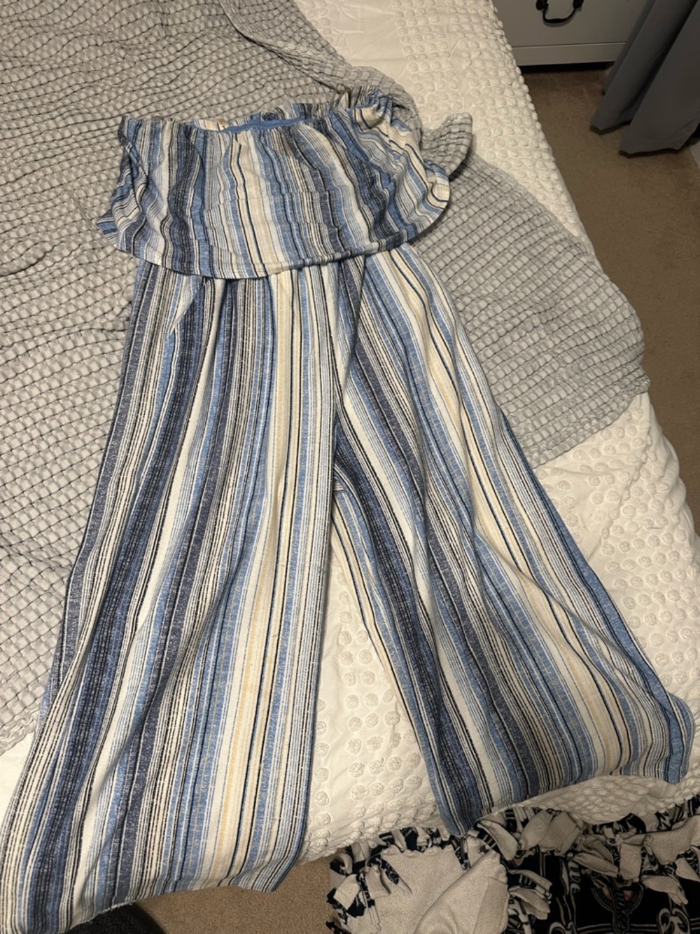 BeBop Blue and Cream Striped Wide-Leg Jumpsuit
